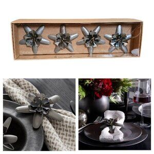 West Elm Set of 4 Metal Floral Napkin Ring Holders, NWT